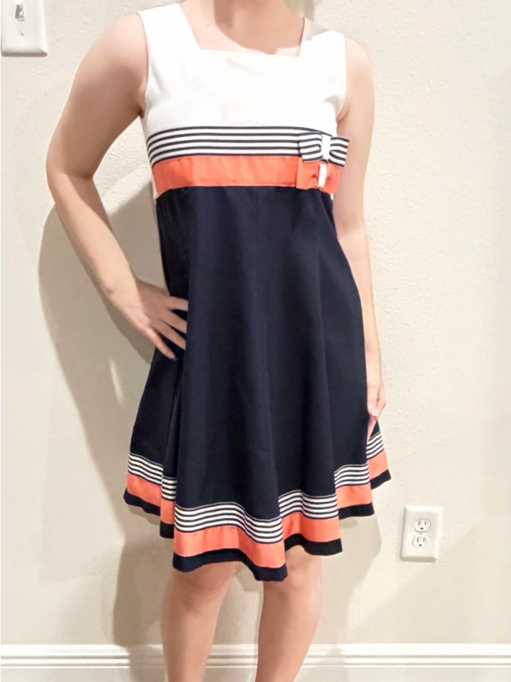 Bonnie Jean Navy, White & Coral Striped Sailor Dress